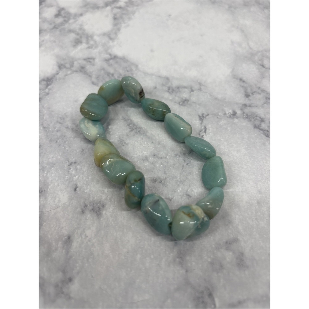 Natural Stone Genuine Amazonite Gemstone Beads Stretch Bracelet Green Polished